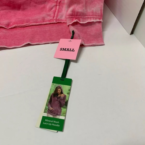 NWT Green Tea Womens Mineral Wash Lace Up Hooded Jacket Pink/Brick Small - Picture 5 of 6
